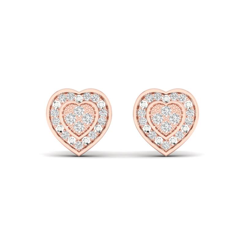 1/20 ct TDW Diamond Cluster Halo Heart Stud Earrings in 10k Gold for Women - Rose