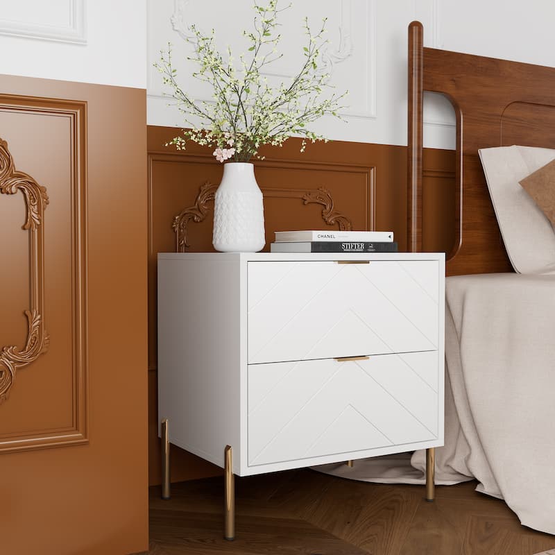 Clihome Modern 2-Drawer Storage Nightstand - White