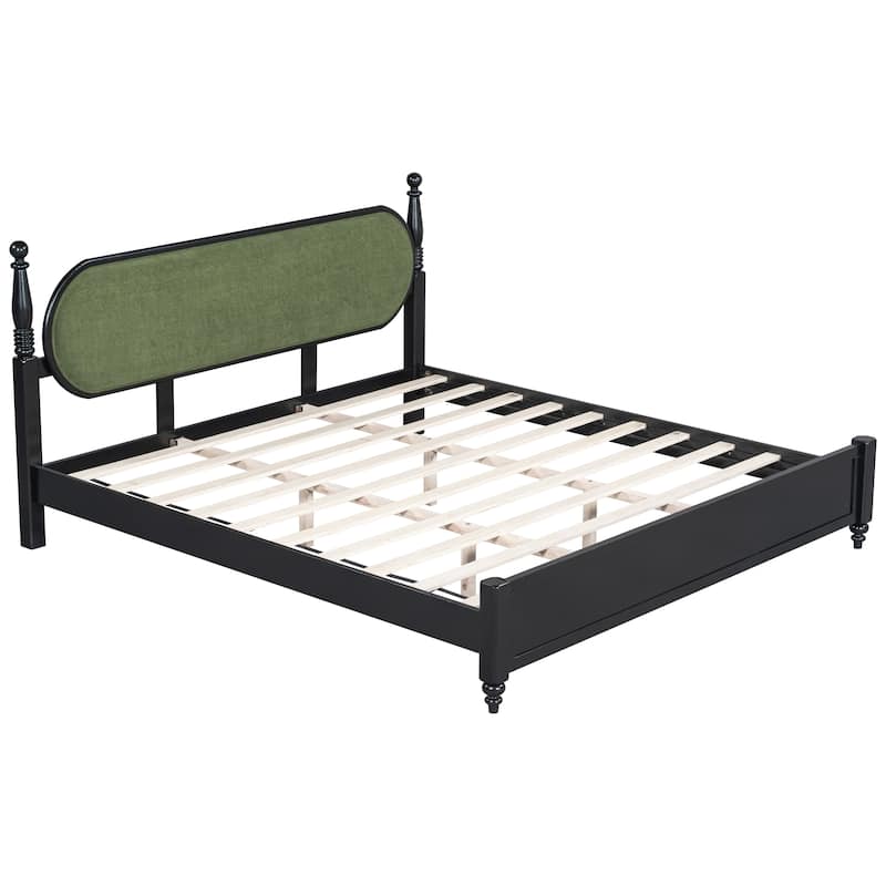Christopher Knight Home - Alderwick Modern Upholstered Headboard Wood Low-Profile Platform Bed with Slatted Support