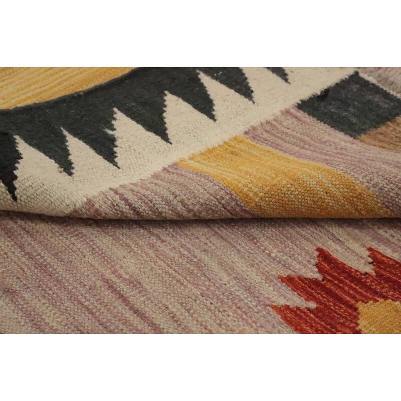 Hand Woven Oriental 100% Wool Carpet Southwestern Tribal Pink Kilim Area Rug - 9' 9'' X 6' 11''