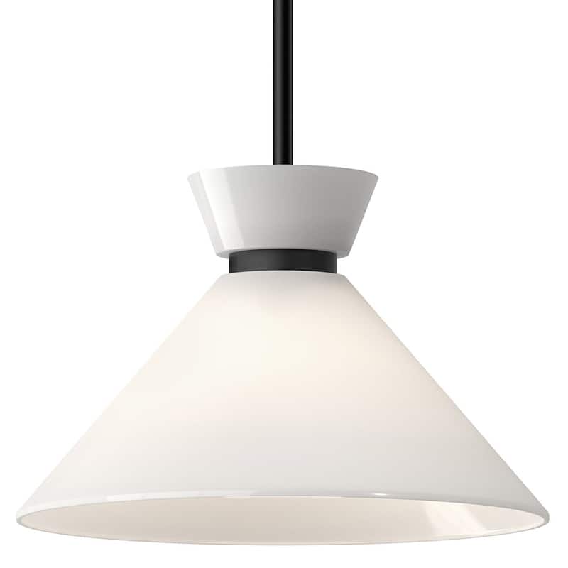 Alora Lighting PD470514GO Halston 14" Wide Pendant with Glossy Opal - Matte Black