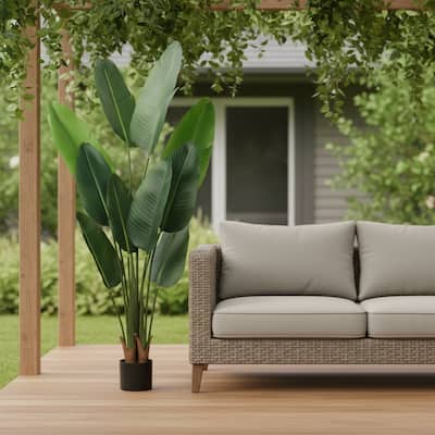 HomeRoots 63" Green Artificial Banana Leaf Tree in a Black Pot - 6.69 in. x 62.99 in. x 6.69 in.