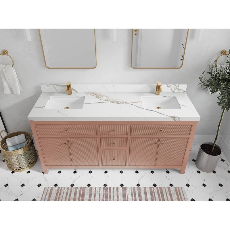 Willow Collections 72 in W x 22 in D Sonoma Free Standing Reeded Double Sink Bathroom Vanity with Countertop