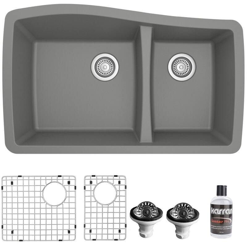 Karran USA QU-721-PK1 Quartz QU 33-1/2" Undermount Double Basin Quartz - Grey