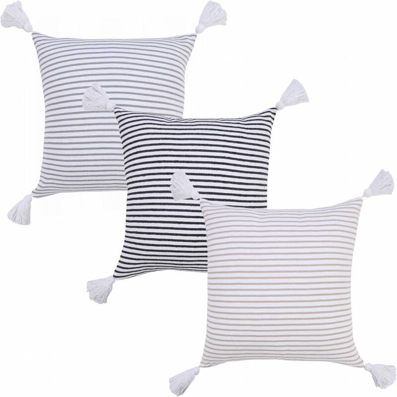 HomeRoots 20" X 20" Light Gray And White 100% Cotton Striped Zippered Pillow