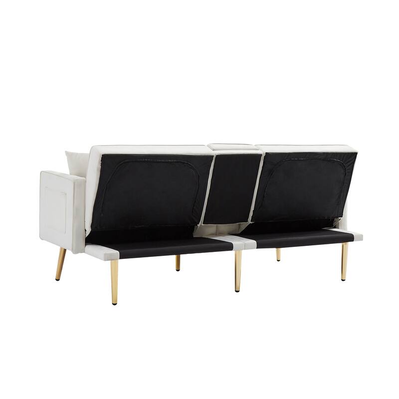 Velvet Futon Sofa Bed with Gold Metal Legs for Living Room, Entryway, Hallway, Office