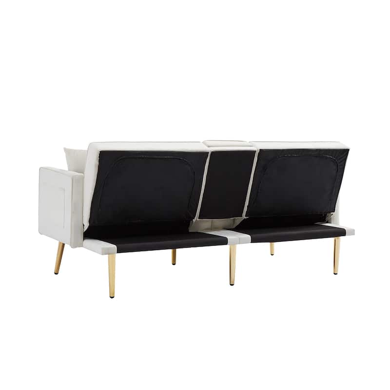 Velvet Loveseat Adjustable Backrest Futon Sofa Bed with 2 Pillow and 2 Cup holder Recliner Sofa w/ Pocket 2-seat Armchair