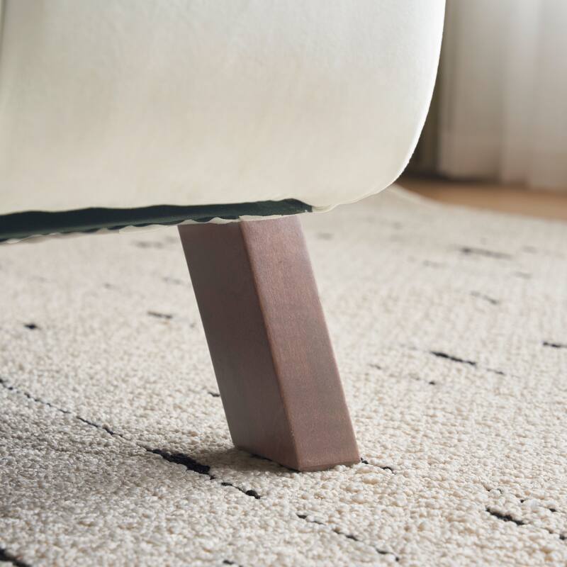 Roomfitters Mid-Century Modern Tufted Accent Chair with Walnut Solid Wood Frame and Inverted V-Legs, Ivory