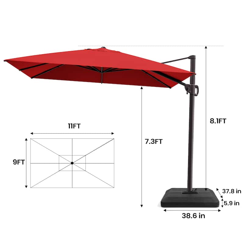 Pellebant 9 FT x 11 FT Outdoor Cantilever-Offset Umbrella with Premium Base Stand