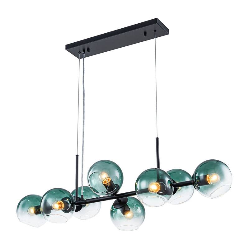 Modern 8-Light Glass Globe Linear Sputnik Island Chandelier Semi Flush