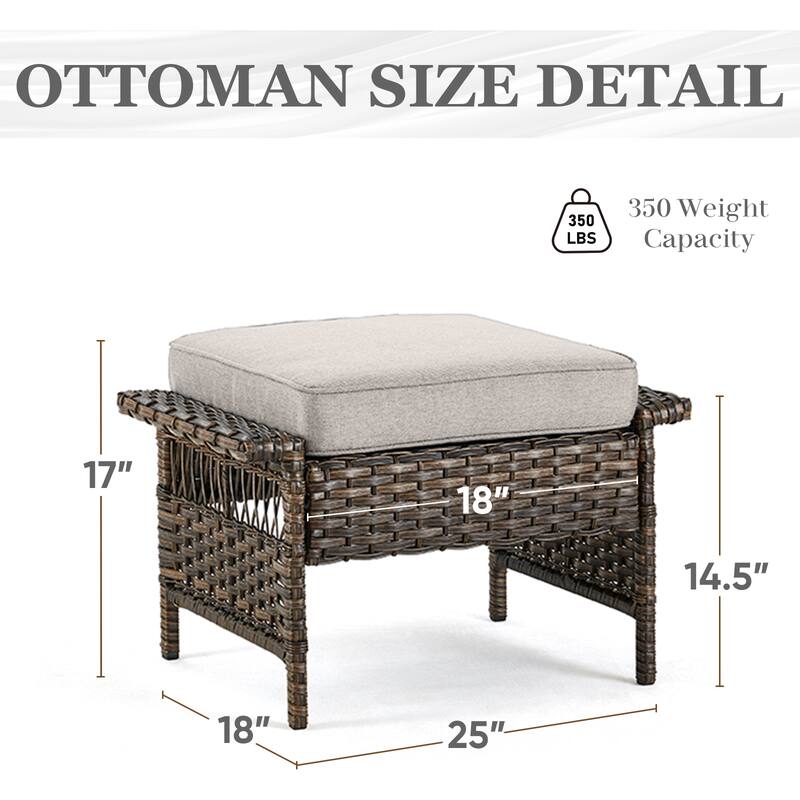 Gymojoy Outdoor Wicker Patio Ottomans Set - 2 Pieces Rattan Footrests