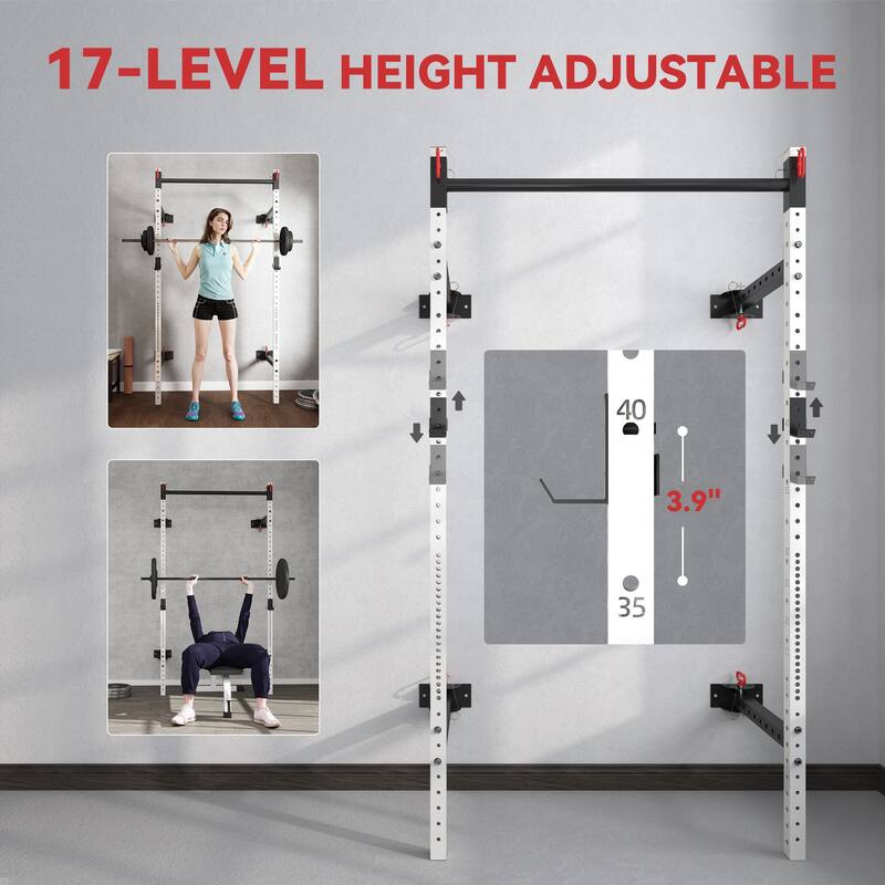 Wall-Mounted Home Gym Squat Rack, Supports Up to 1000 lbs - 48" L x 23.6" W x 89.8" H
