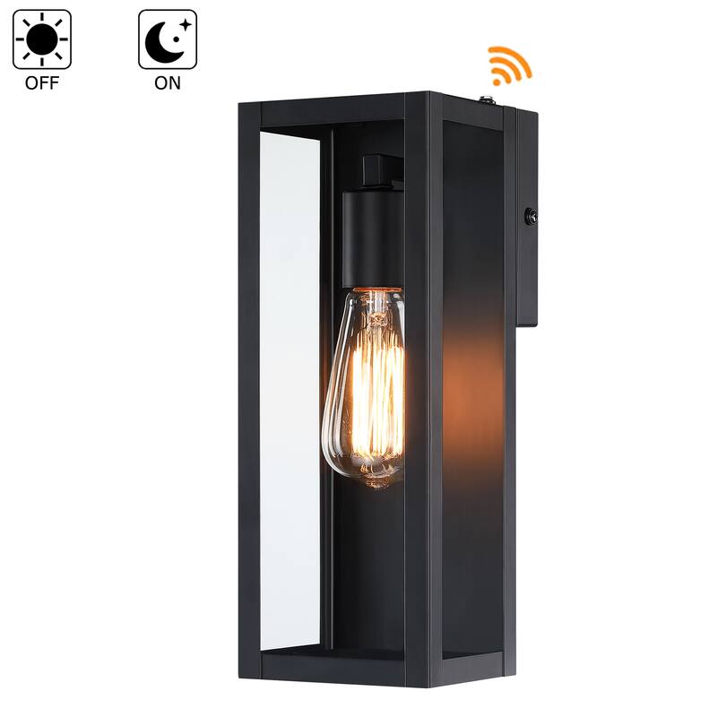 1-Light 13.15-in Outdoor dusk-to-dawn sensor Wall Light with Matte Black Finish & Clear glass shade - Middle - Middle