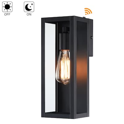 1-Light 13.15-in Outdoor dusk-to-dawn sensor Wall Light with Matte Black Finish & Clear glass shade - Middle