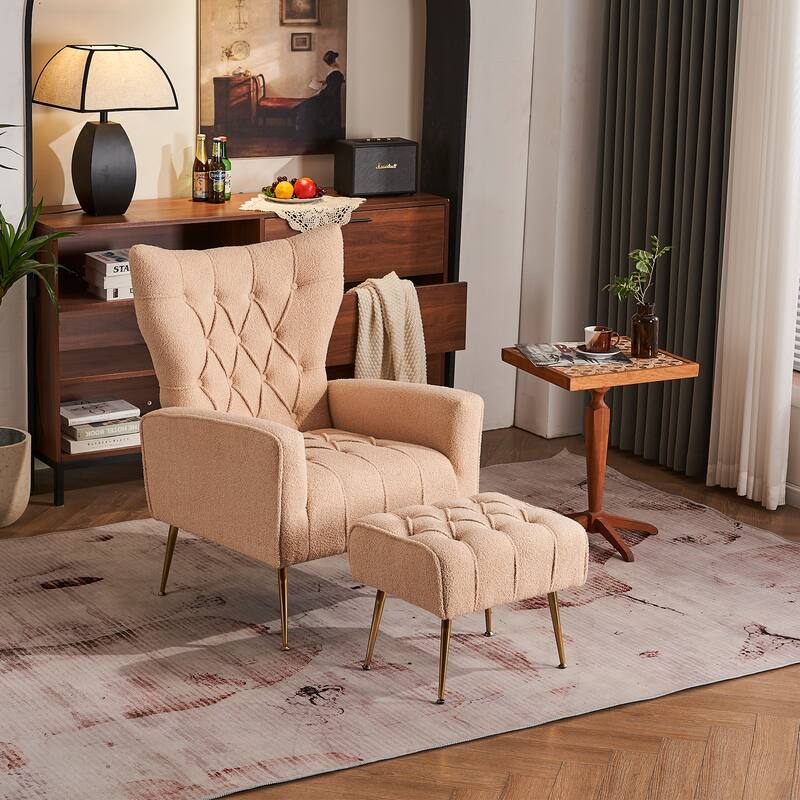 Ouyessir Upholstered Tufted Accent Chair with Ottoman