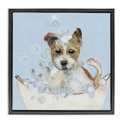 Stupell Fun Bubbles Puppy Bath Framed Floater Canvas Wall Art Design By Sally Swatland