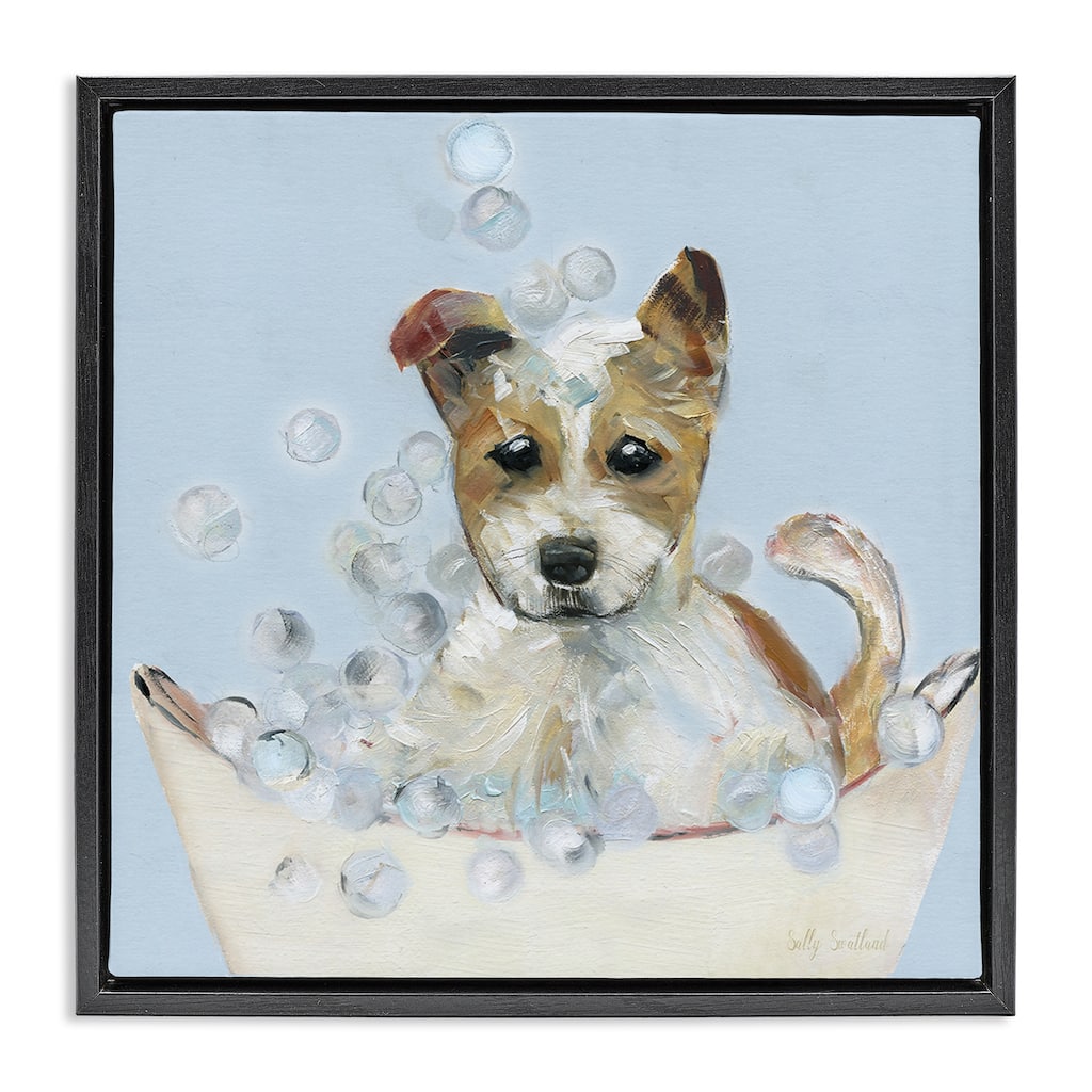 Stupell Fun Bubbles Puppy Bath Framed Floater Canvas Wall Art Design By Sally Swatland