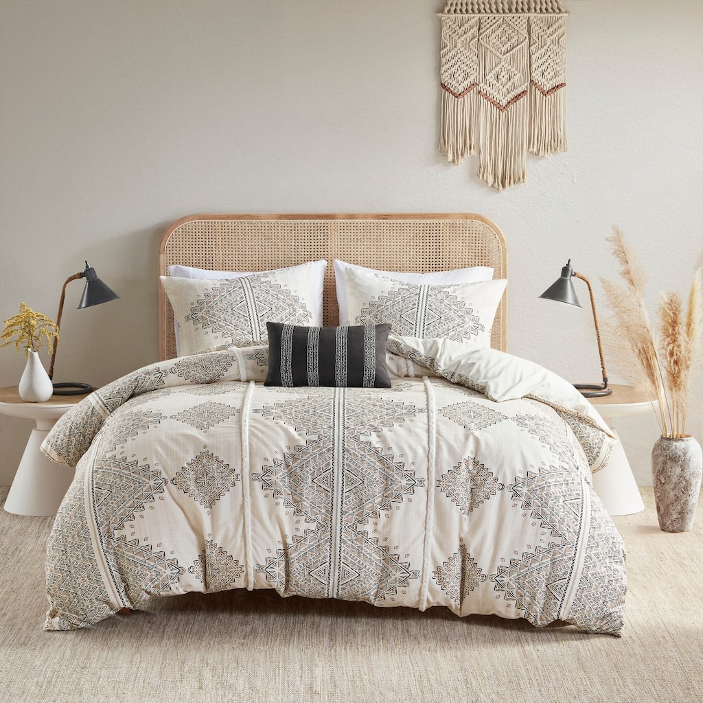 Madison Park Alba 4 Piece Printed Duvet Cover Set with Throw Pillow