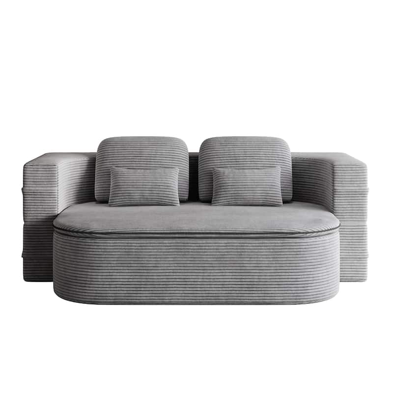 GDFStudio - Lysander Corduroy Foldable Sleeper Sofa Bed with Multi Functional Blanket