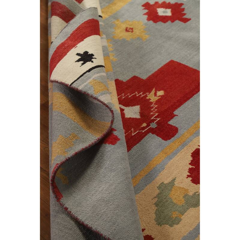 Hand Knotted Oriental 100% Wool Carpet Modern Geometric Greys & Charcoal Gabbeh Area Rug - 9' 2'' X 6' 0''