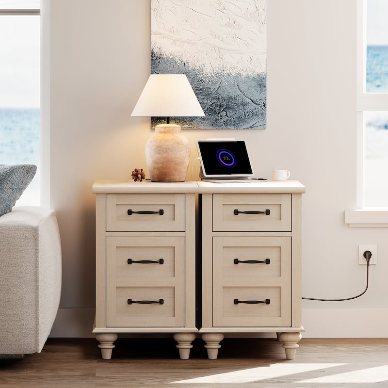 Nightstand End Table With Charging Station for Living Room Bedroom