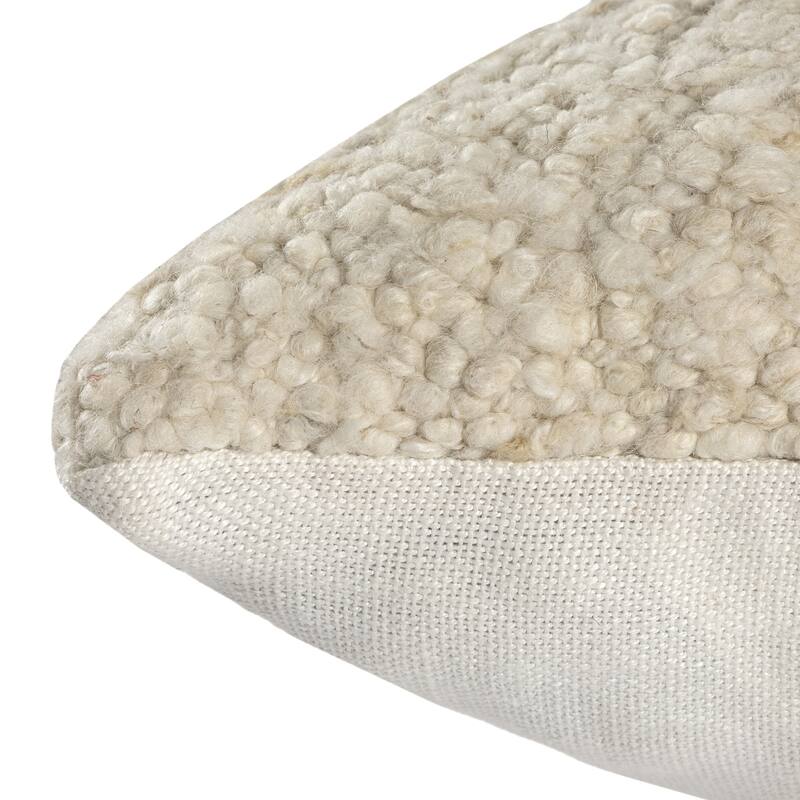 Handmade Boucle Wool Square Throw Pillow Cover - 24" - Cream