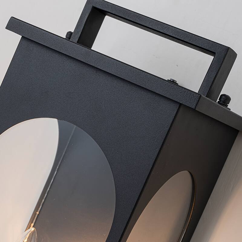 2-Light H19” Outdoor Wall Lantern Large Black Exterior Wall Light with Clear Tempered Glass for Front Door, Garage - W8‘’