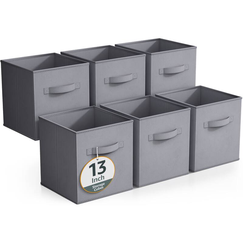 Sorbus Fabric Storage Bins 13" Foldable Cubes With Handles For Pantry, Cubbies, Toy And Closet Shelving Organization - 6Pk - Grey