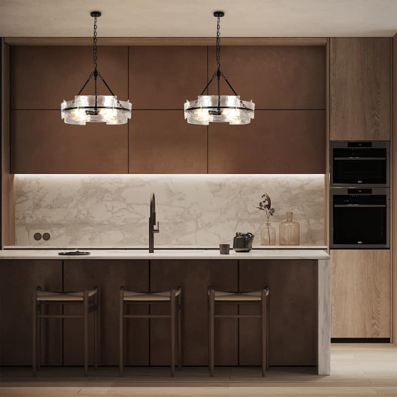 Modern 4-Light Drum Chandelier withTextured Glass for Dining Room