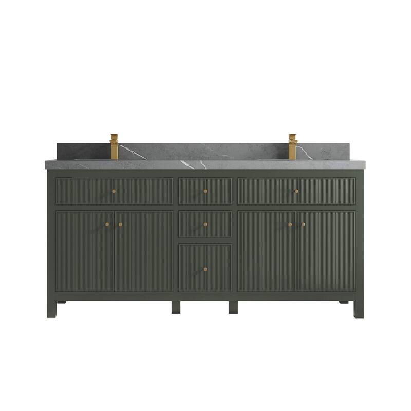 Willow Collections 72 in W x 22 in D Sonoma Free Standing Reeded Double Sink Bathroom Vanity with Countertop - 2" Piatra Gray - Pewter Green