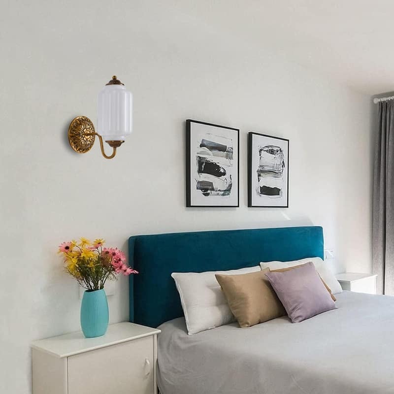 E12 Bulb light white bedroom light fixtures glass, metal wall light