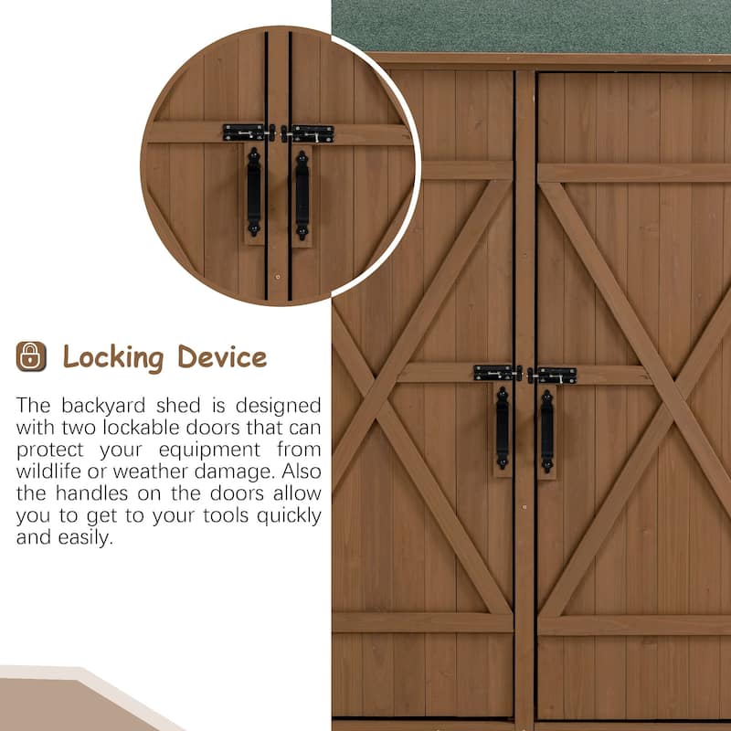 56"L Outdoor Storage Shed with Lockable Doors, Waterproof Roof, Detachable Shelves