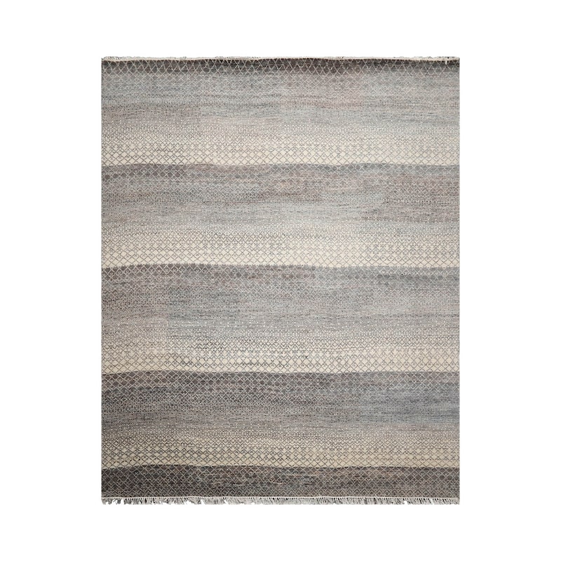 Beige Tibetan Wool & Bamboo Silk Hand Knotted Rug Geometric Style - 8' x 10'