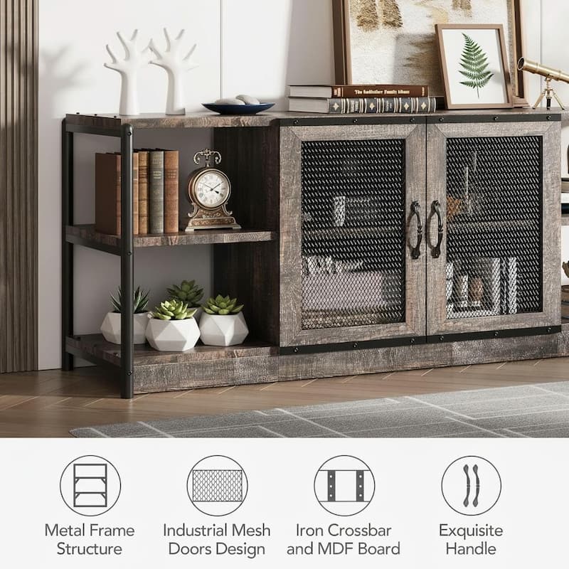 Farmhouse TV Stand, with Double Mesh Doors