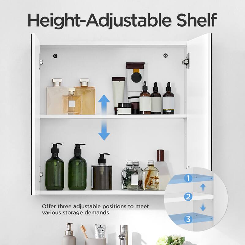 Yaheetech Frameless Mirror Cabinet with Storage and Adjustable Shelf, White