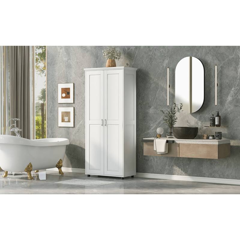 Storage Cabinet with Two Doors for Bathroom, Office, Adjustable Shelf, MDF Board, White