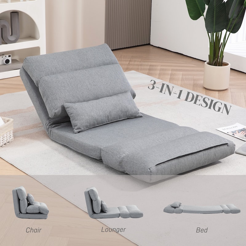 HOMCOM Folding Floor Chair, Convertible Floor Couch, Lazy Sofa Bed with 6-Position Adjustable Backrest and Pillow for Reading