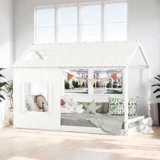 Twin Size House Bed with Roof and Window