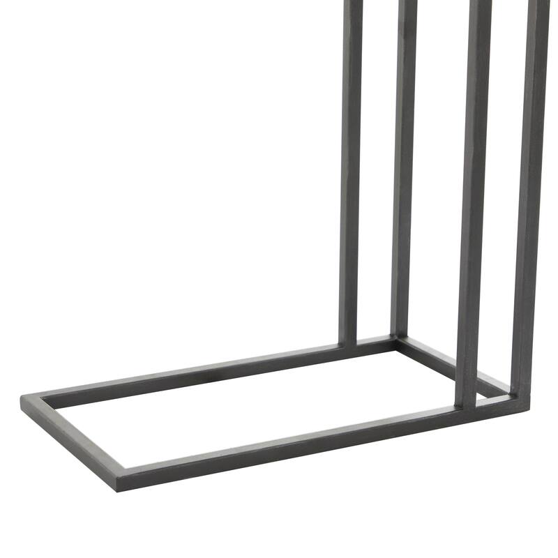 Metal C-Shaped Accent Table with Brown Wood Top - Black - Roche River Decor - 11"W x 19"L x 26"H
