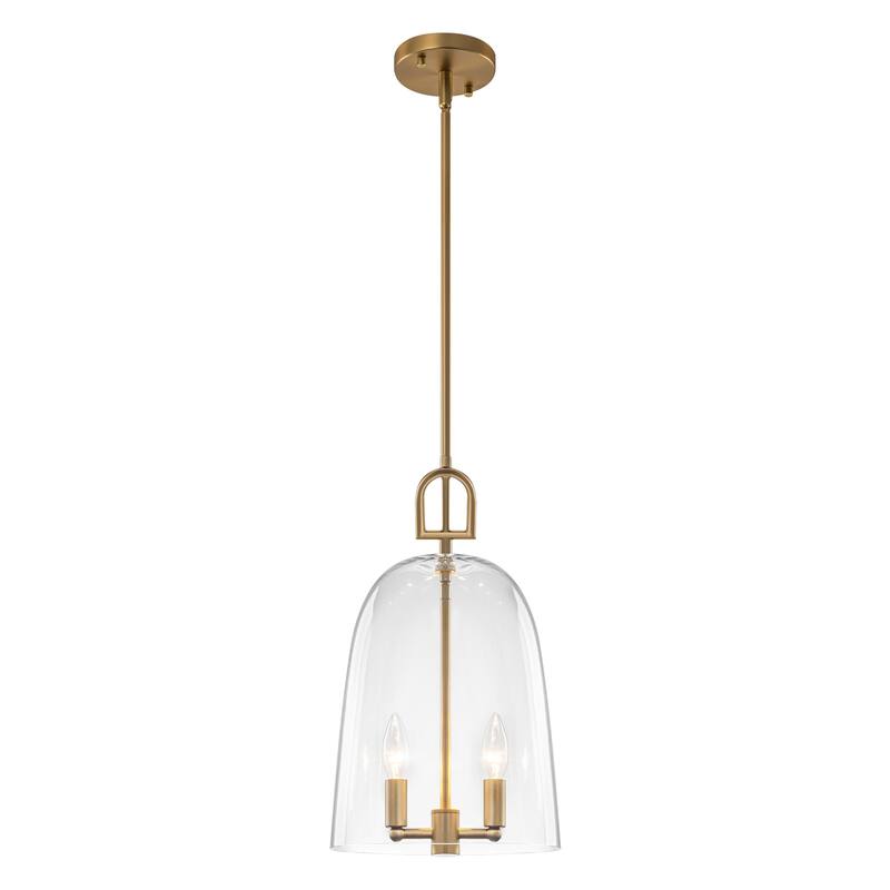 2-Light Gold Metal Pendant Light with Bell-Shaped Clear Glass Shades - Dia.10-in
