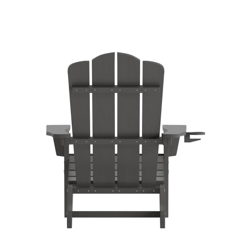 Set of 2 Commercial All-Weather Adirondack Chairs with Cupholders