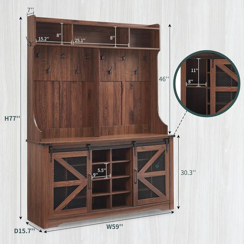 Farmhouse Entryway Bench with Coat Rack, with Shoe Storage Bench