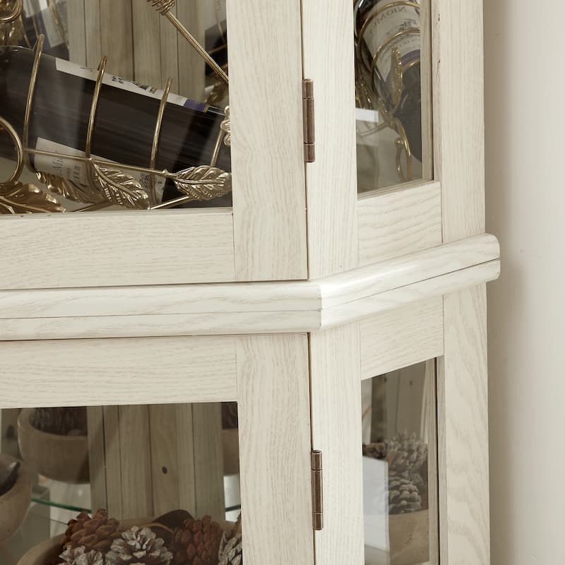 Lighted Corner Curio Cabinet - Glass Display Shelf with Tempered Glass Doors, Adjustable Shelving, and Included Bead Bulb