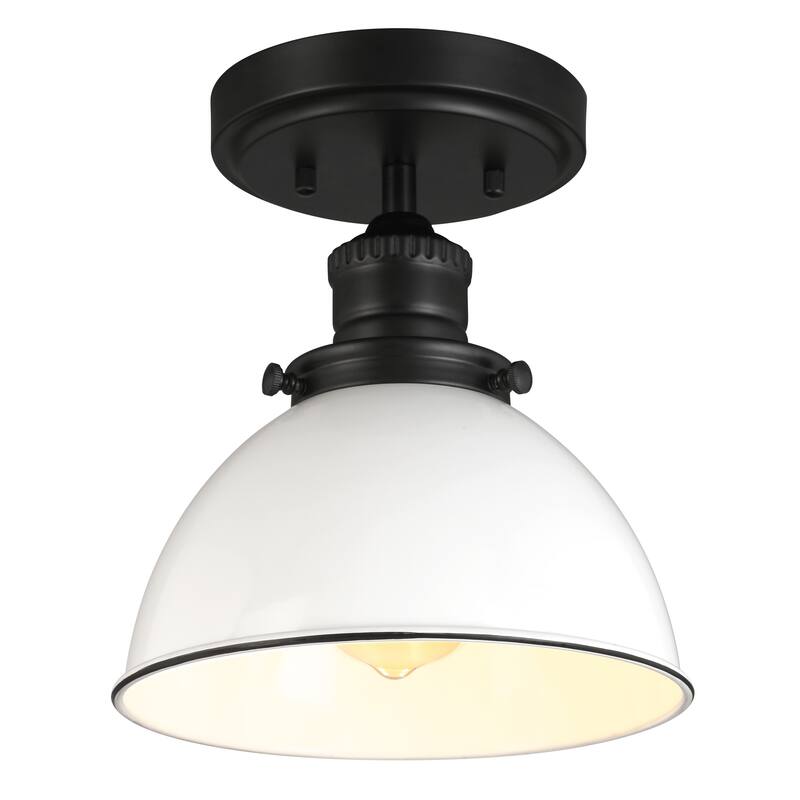 Design House Savannah Farmhouse 1-Light Indoor Semi-Flush Mount Ceiling Light - Matte Black/White