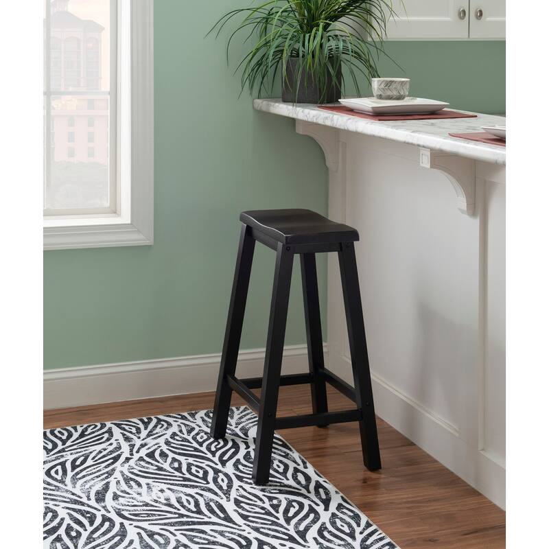 Linon Laurell Backless Rustic Farmhouse Saddle Bar Stool - Black