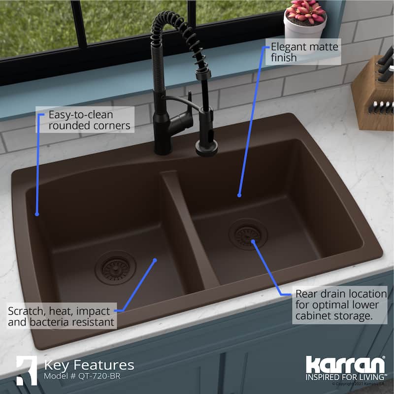 Karran Drop-In Quartz 50/50 Double Bowl Kitchen Sink