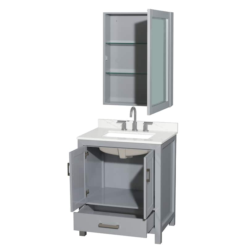 Sheffield 30-inch Single Vanity, 3 Hole Quartz Top, Med Cabinet