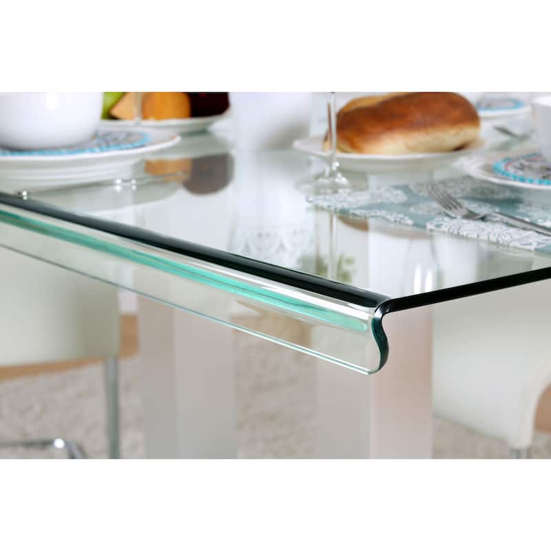 Furniture of America Maza 59-inch Silvertone Metal/Glass Dining Table