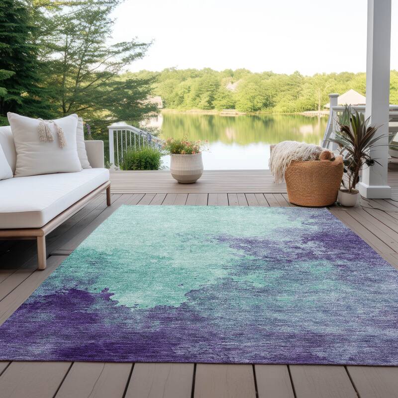 Machine Washable Indoor/ Outdoor Abstract Modern Chantille Rug