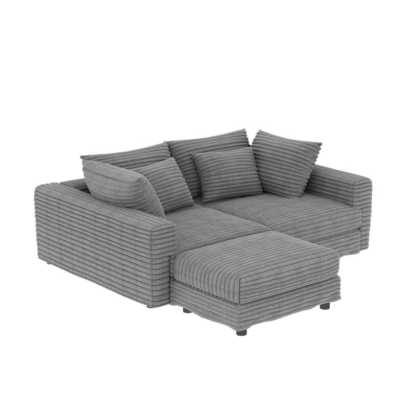 102.4 " Corduroy Modular Sofa, Modern Upholstered Sofa Cloud Couch, Deep Seat Couches w/ Pillows, Movable Ottoman for Apartment